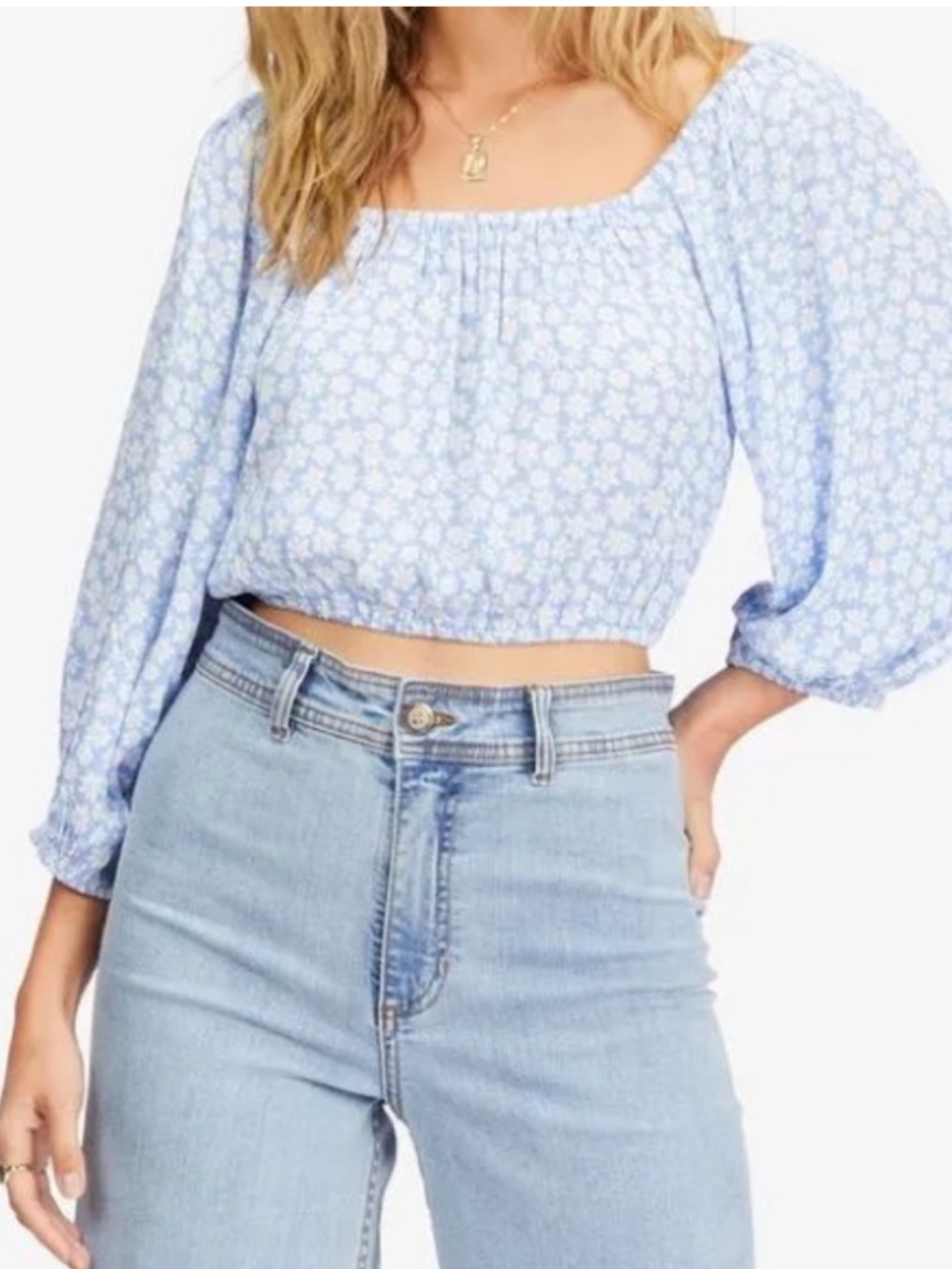 Billabong Sun City 2 Blue & White Floral Crop Top